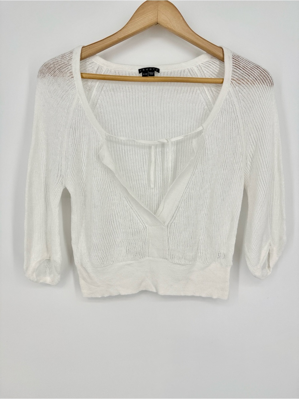Theory White Open-Knit Linen Sweater Top